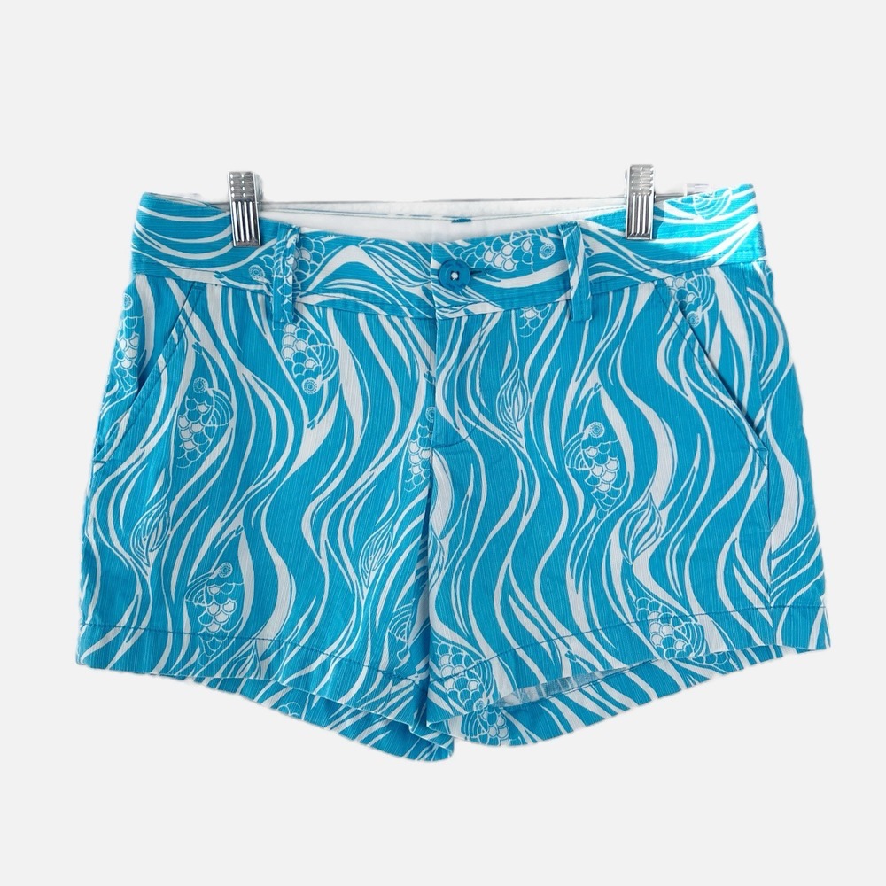 LILLY PULITZER Aqua Blue Preppy Joe Fish Callahan Low‎ Rise Bermuda Short Size 4